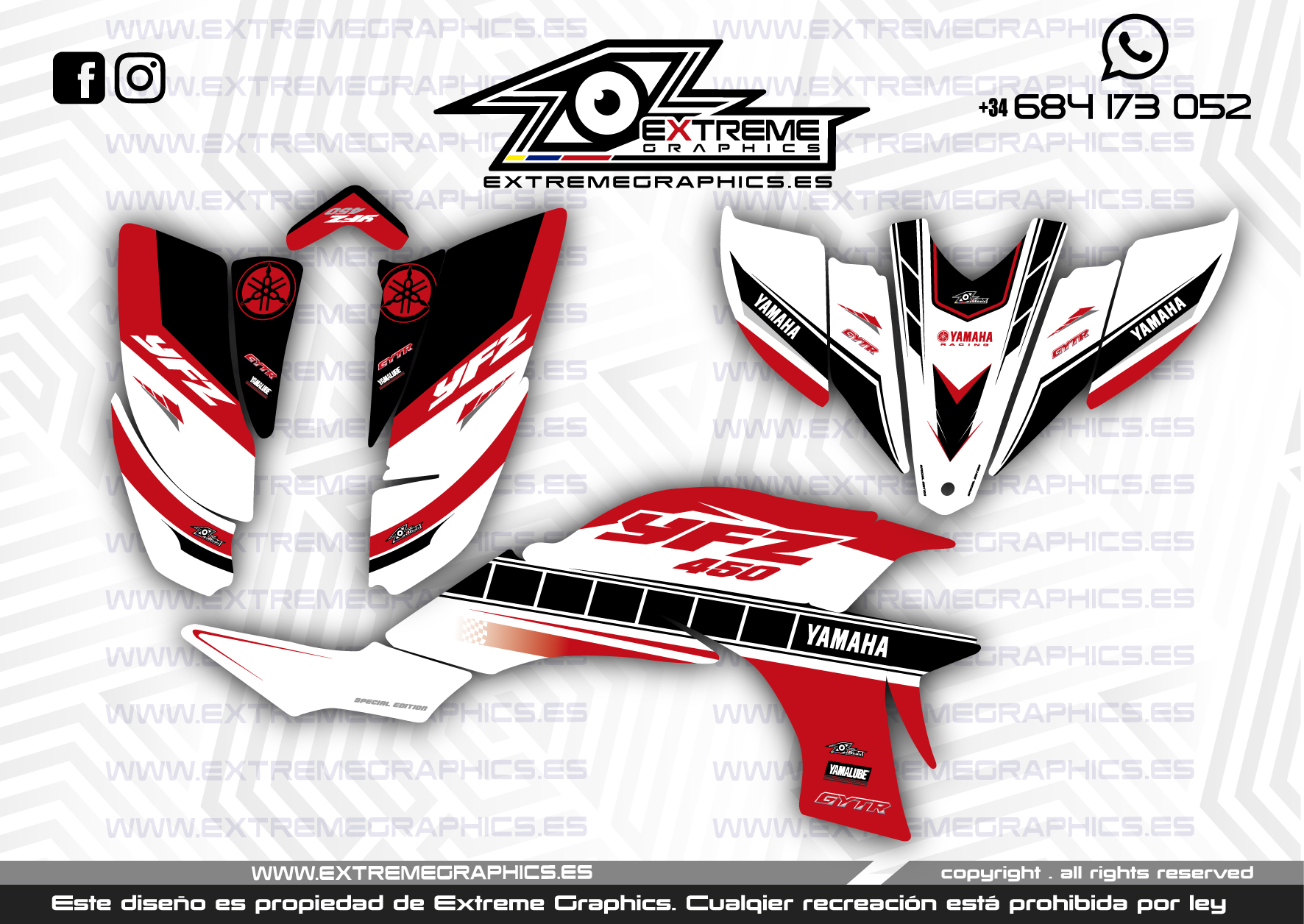 Adhesivos Quad Yamaha Yfz Dise O Factory Rojo Extremegraphics Es