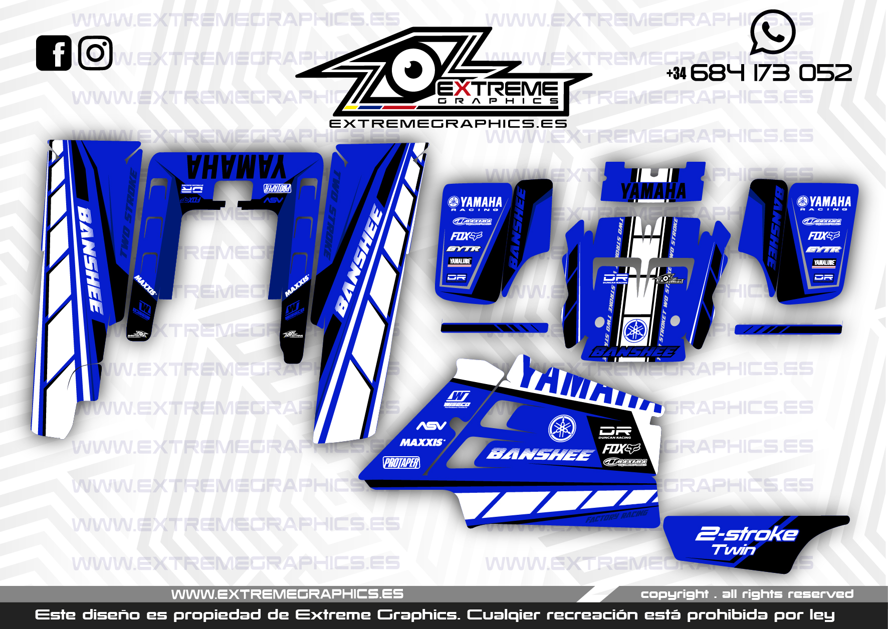 Adhesivos Quad Yamaha Banshee Line Azul 2 Extremegraphics Es